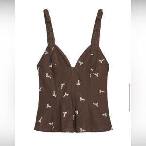 EMBROIDERED PEPLUM TOP
BROWN